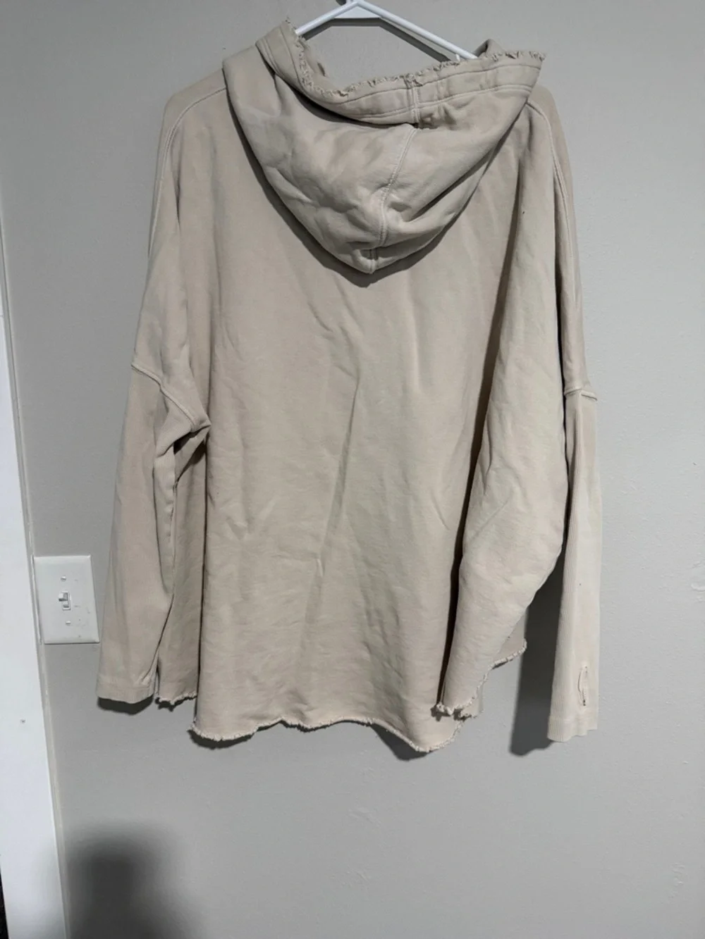 Free People Distressed Hooded Zip-Up Jacket in Light Beige - Picture 3 of 3